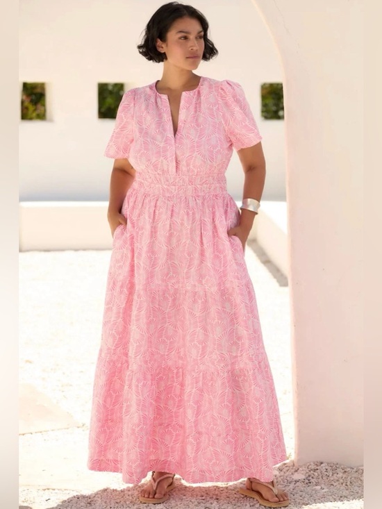 Anthropologie Dresses & Skirts - Anthropologie Pink Leaf-Print Short-Sleeve Maxi Dress